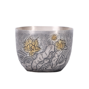 手工银杯子999纯银茶杯带把主人杯大小银杯银水杯功夫泡茶品茗杯