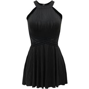 黑色海边泳衣女高级感2025新款纯色保守女士泡温泉微胖遮肉游泳衣