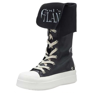 Gods plan*上帝计划 设计感辣妹高级百搭增高皮质厚底显高帆布鞋