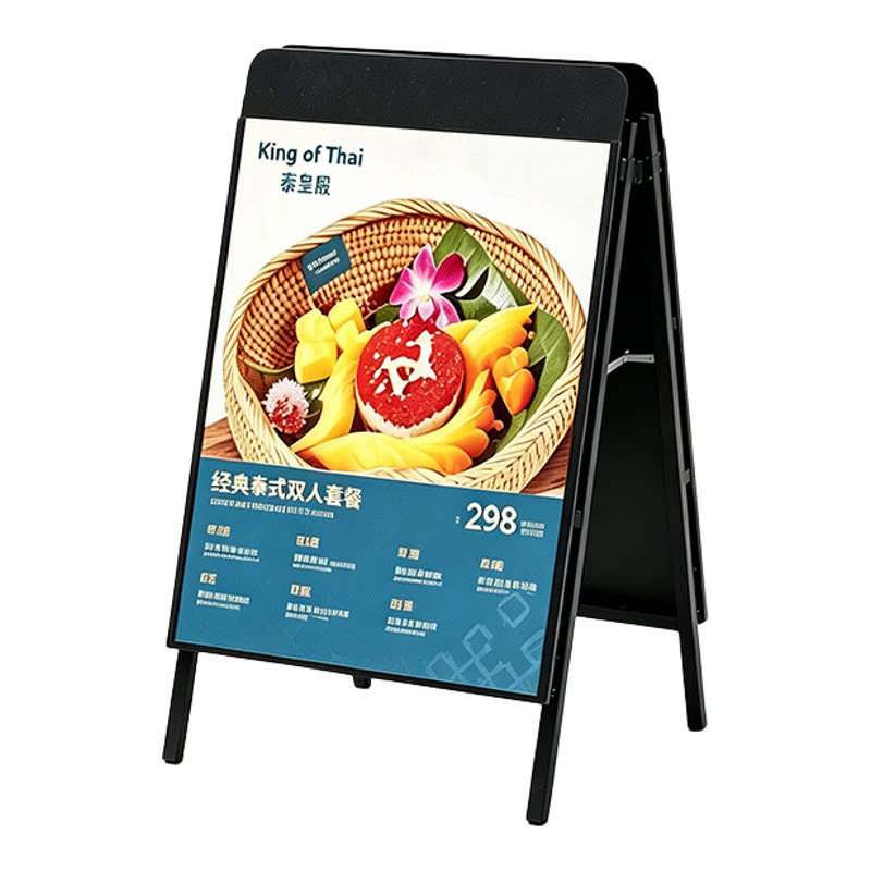 奶茶店门口海报架户外防风广告牌展示牌铁质双面kt板展架立式落地