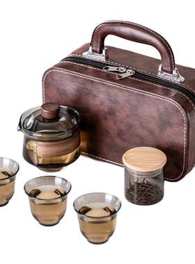 瓷牌茗玻璃旅行茶具便捷式包户外旅行车载泡茶器手抓壶盖碗冲茶器