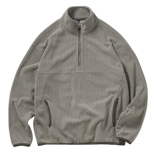 714street波浪绒落肩宽松半开襟卫衣男2025秋冬国潮立领情侣上衣