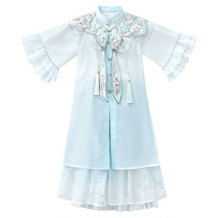 汉服女童明制古风云肩重工刺绣套装小女孩超仙气飘逸中国风公主裙