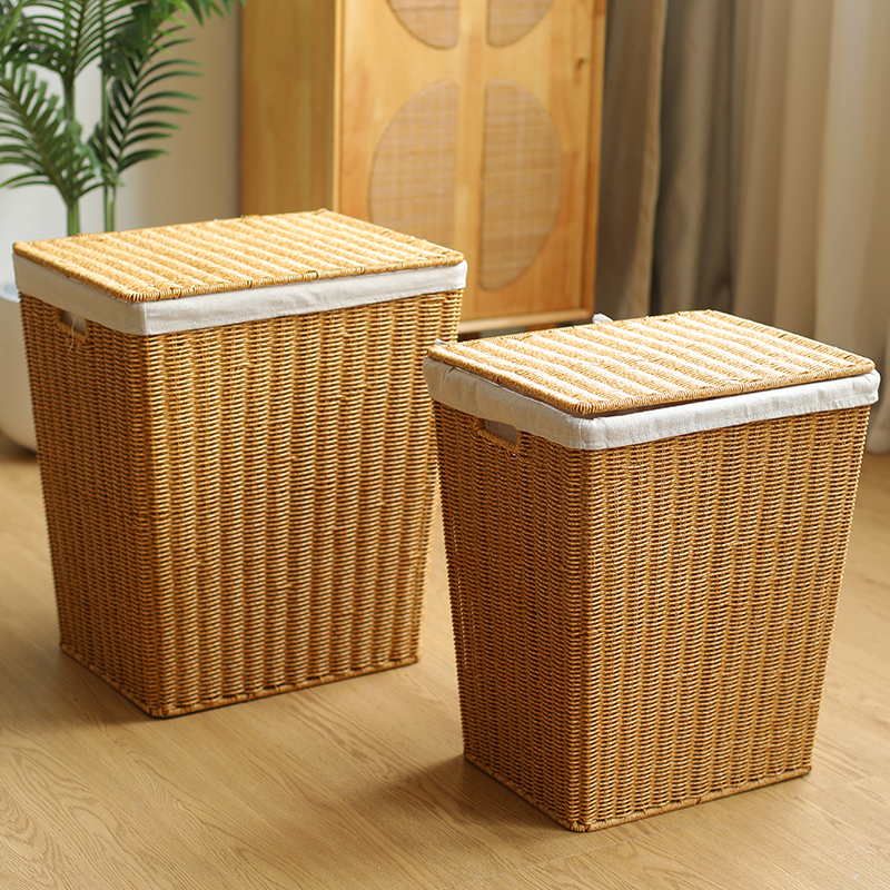 KENS大号脏衣篓脏衣篮藤编脏衣服收纳筐洗衣框家用带盖脏衣桶