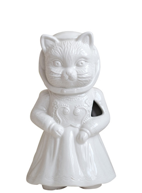 复古白色猫咪造型单孔陶瓷花瓶