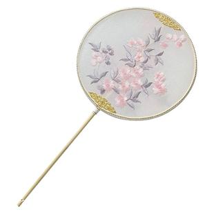 团扇舞蹈专用刺绣双面绣扇子古风儿童圆扇子长柄跳舞演出专用道具