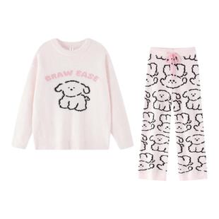 BE半边绒睡衣女款2026新款冬高级感冬天加绒加厚冬季珊瑚绒家居服