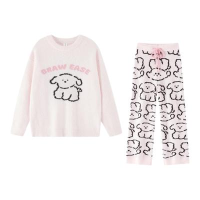 BE线条小狗半边绒新品睡衣女冬