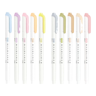 日本ZEBRA斑马自然温和新色荧光笔WKT7淡色双头萤光笔学习重点记号笔小学生着重标记笔烟熏色系5色彩色手帐笔