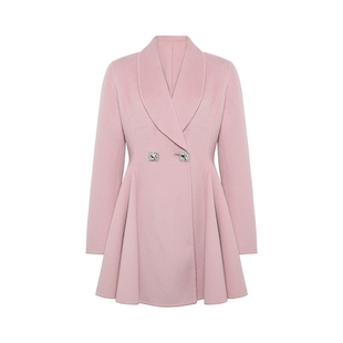 Maison Wester2025冬季新品千金风连衣裙双面呢散摆毛呢外套大衣