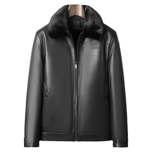 海宁皮草真皮皮衣男士山羊皮皮毛一体貂皮大衣皮夹克水貂内胆外套