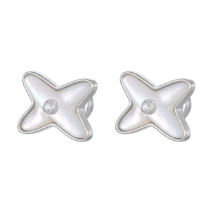 法式18K玫瑰金交叉白贝母耳钉女轻奢高级感耳环复古气质绝美耳饰