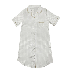 特大码仿真丝绸睡衣裙女夏短袖睡衣加大码胖mm性感宽松冰丝中长裙