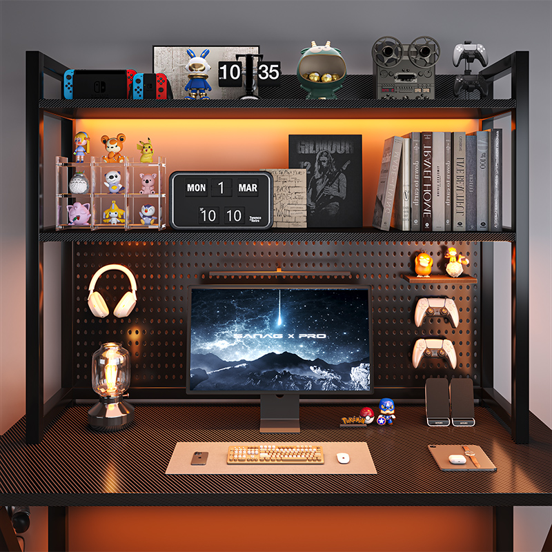 桌上立式洞洞板书架置物架电竞房间装饰金属收纳架子电脑桌面改造