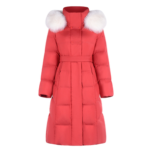 固执2025冬季新款带帽高领保暖厚毛领中长款鸭绒纯色羽绒服外套女