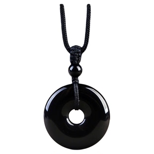 【普陀山官方】黑曜石吊坠男款平安扣本命年国潮小众项链女款送人