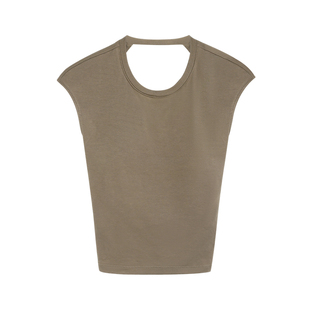 NEVA HU 黑色性感辣妹露背带胸垫背心女夏季无袖t恤短款上衣