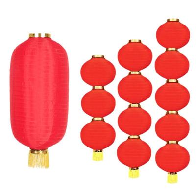大红绸布连串户外长圆折叠灯笼