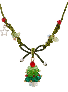 圣诞限定绿色蝴蝶结吊坠项链