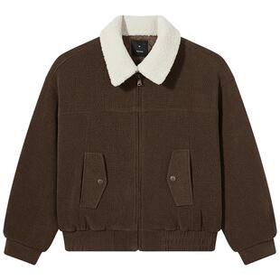 热风女士灯芯绒外套2025年冬季新款宽松保暖拼色翻领绒感短外套