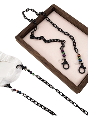 黑色口罩链子挂绳蓝牙耳机眼镜防丢韩版个性链条女项链挂脖装饰链