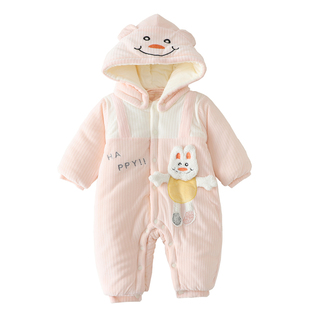 宝宝连体衣冬加厚外出婴儿加绒加棉超萌连体棉衣连帽爬服抱衣冬装