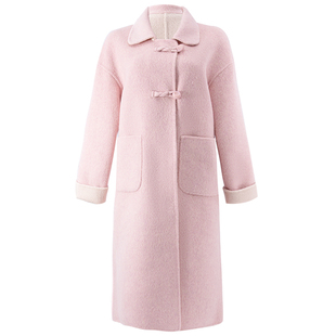 衣纱布菲果竹 柔雾粉全羊毛双面呢大衣冬季新款时尚古典婉约