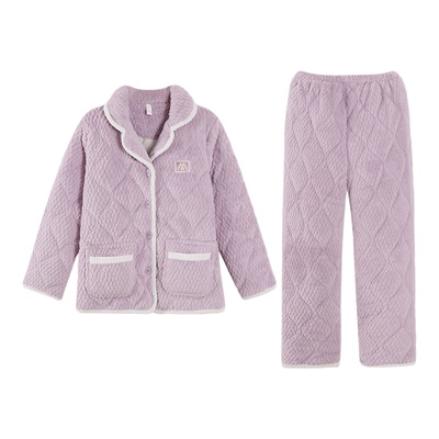 女士睡衣冬季三层夹棉加厚加绒开