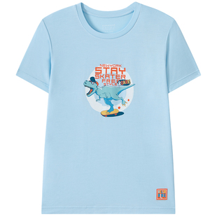 舒雅中小童25年春夏新品男童莫代尔亲肤透气萌动恐龙家居短袖上衣