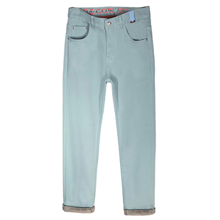 秋冬高端浅蓝加绒牛仔裤2025新款男款直筒修身九分裤子男士休闲裤