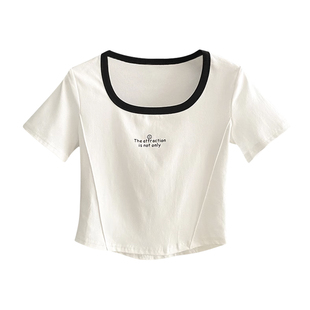 正肩T恤女短袖2026新款爆款夏天巨好看的上衣服短款修身显瘦薄款