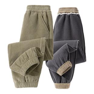 马卡乐童装儿童裤子加绒加厚男童一体绒长裤女孩秋冬灯芯绒休闲裤