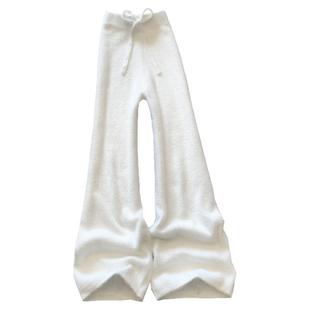 白色阔腿针织裤女秋冬季新款宽松拖地水貂绒软糯垂感直筒休闲长裤