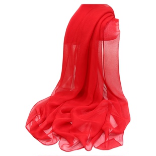 春秋新款乔其纱丝巾女夏季防晒纯色纱巾形体广场舞蹈黄色围巾披肩