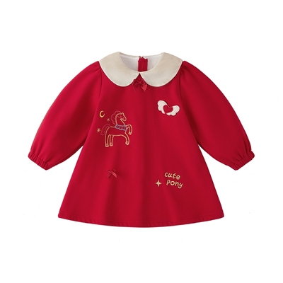 [抑菌锁温]周岁女宝宝礼服女童连衣裙女小童秋冬红色儿童加绒裙子