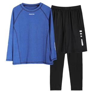 胖童球衣中大男童跑步篮球足球速干衣宽松加肥男孩长袖训练服套装