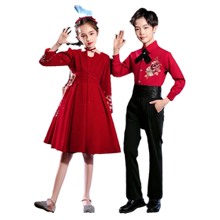 新中式古风服装礼服儿童演出服中小学生合唱服少儿中国风表演服冬
