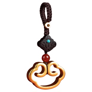 沙金黄铜如意汽车钥匙扣挂件祥云男女钥匙链高级感平安锁手工简约