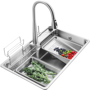 欧琳304不锈钢瀑布水槽大单槽纳米洗菜盆家用厨房银河漏斗洗碗池