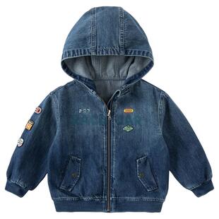 戴维贝拉2026春装新款男童连帽外套儿童洋气牛仔上衣中大童外衣