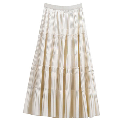 冬天好看垂坠感压褶拼接百褶半身裙女2025秋冬新款长款裙子长裙