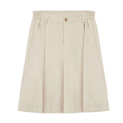 S·DEER圣迪奥女装松紧拼接压褶阔腿A字西装短裤S223Z0903