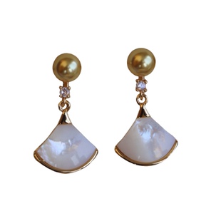 白贝母小裙子扇形珍珠耳钉珍珠项链小众设计凸显气质耳饰耳钉耳坠