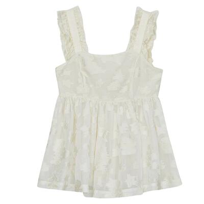 谜底提花吊带上衣女年夏新品复古风气质优雅荷叶边242MS0633