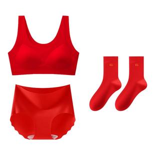 猫人少女红色本命年内衣套装女初中学生高中生发育期运动文胸无痕