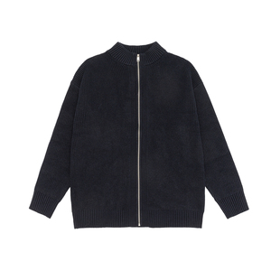 ALLIN 重磅半高领针织开衫男春秋情侣cleantif高级感黑色毛衣外套