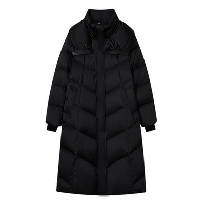 歌锦高含249G加厚防寒保暖鹅绒羽绒服外套女长款过膝连帽高领冬季