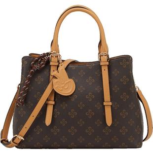 意尔康女士新款大容量手提包百搭斜挎包托特包复古印花单肩包女包