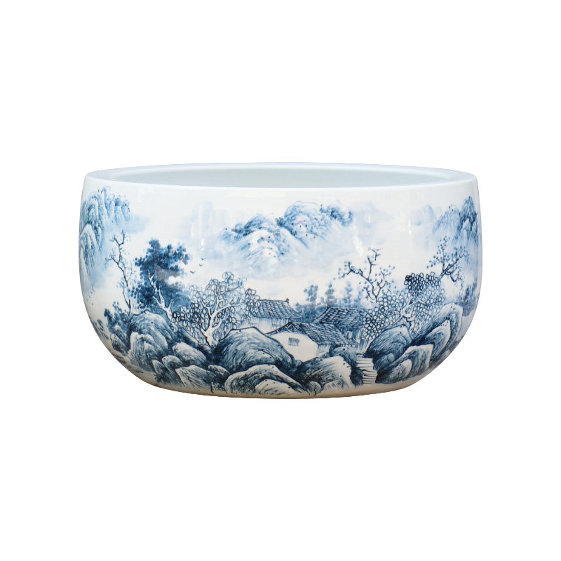 景德镇青花瓷大师手绘聚宝盆大号