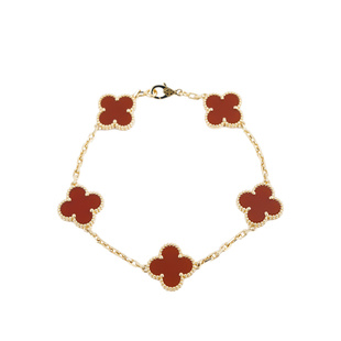 9.9/9.8新梵克雅宝四叶幸运系列五枚坠红玉髓四叶草18k金手链女款